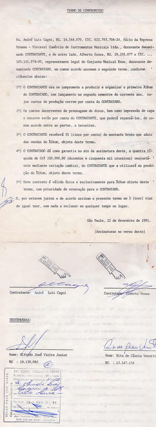 Contrato de gravação do CD